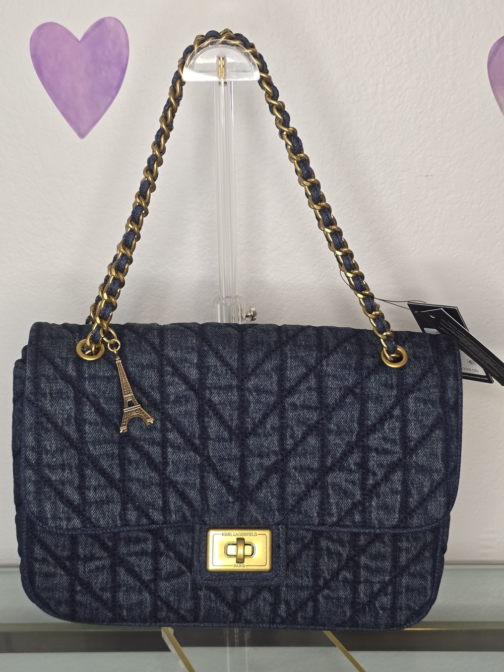 Quilted Denim Chain Shoulder Bag in Denim